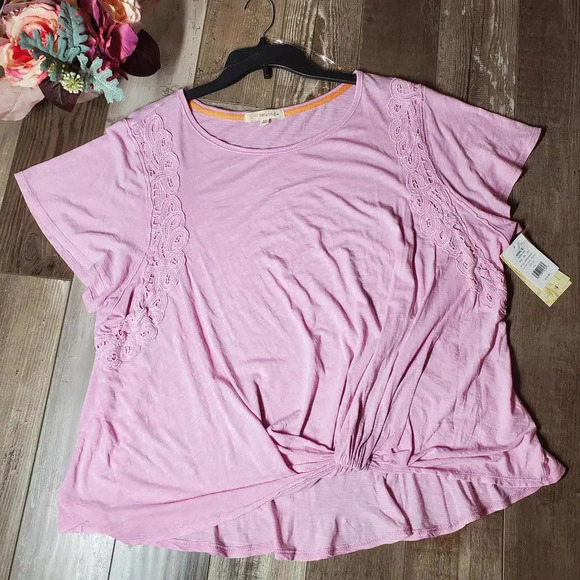 NWT Juniors' Rewind Short Sleeve Twist Front Tee Lilac Orchid Plus Size 2X - Picture 3 of 11